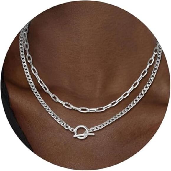 2 Layered Necklaces Waleska Silver Plated Chain Necklace - Picture 6 of 7